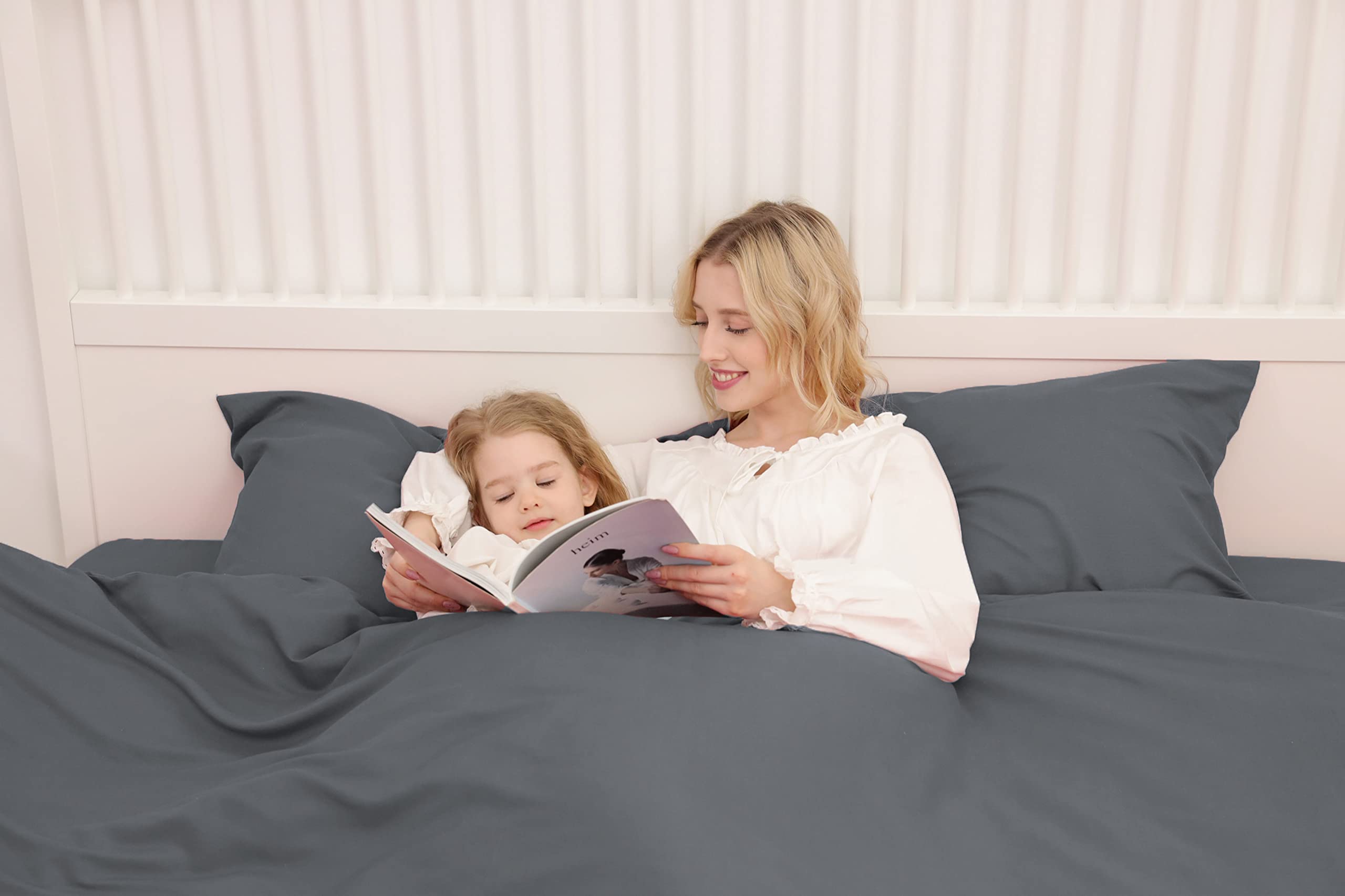 Copripiumino 155 x 200 cm con 1 federe 50 x 80 cm - Grigio scuro - Parure per letto singolo in microfibra