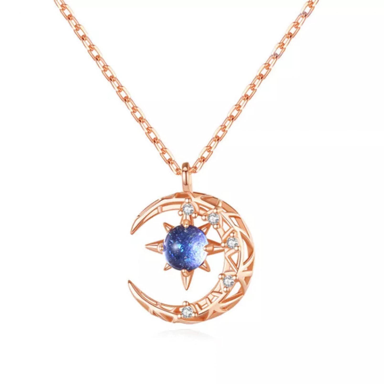 ZJJZHZD women's necklace pendant necklace Clavicle Star Moon Pendant Necklace Rhinestone Chain Delicate Jewelry for Mom