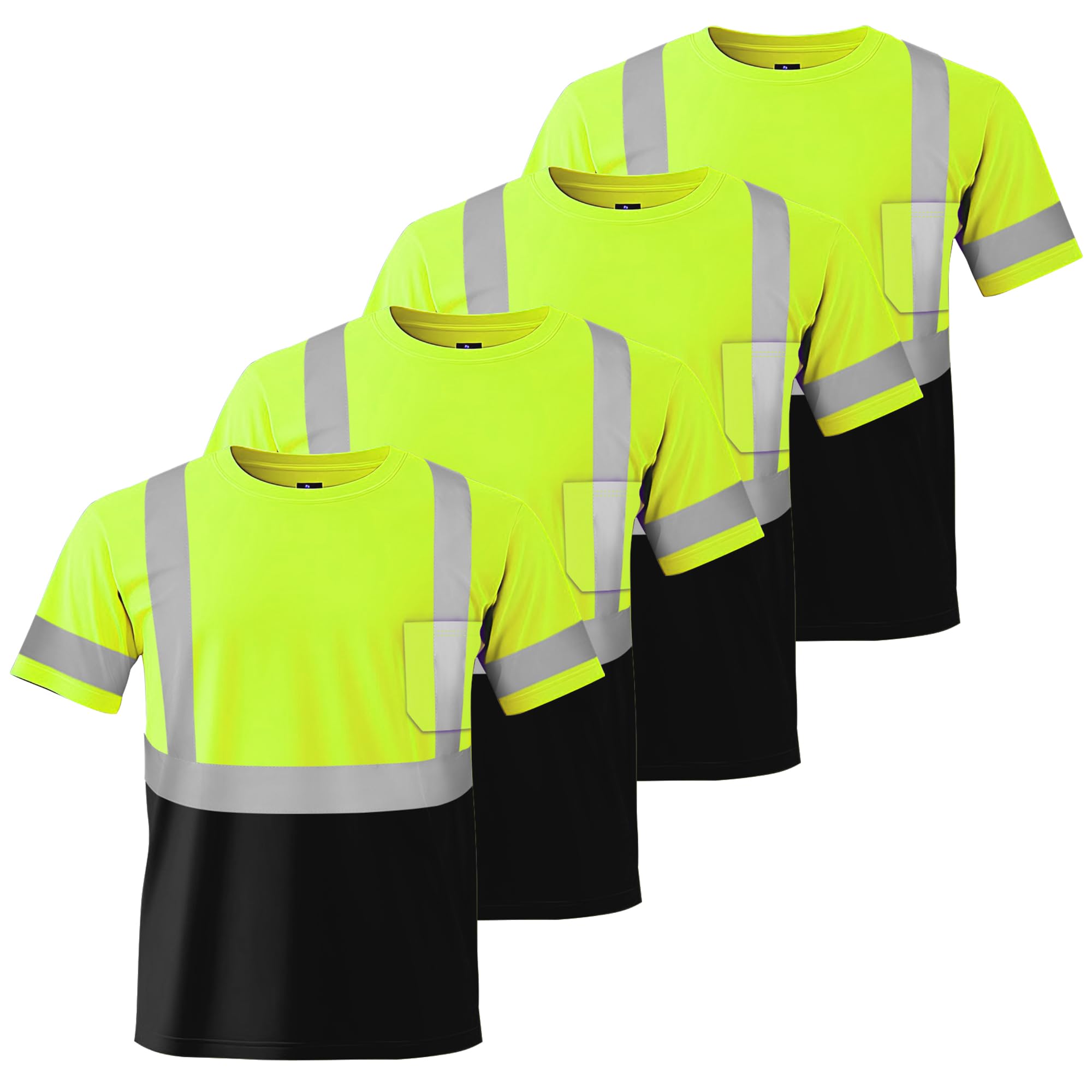 W&H Hi Vis Safety Short Sleeve Shirts Class 3 Reflective Birdeyes Fast Dry Breathable with Black Bottom for Work
