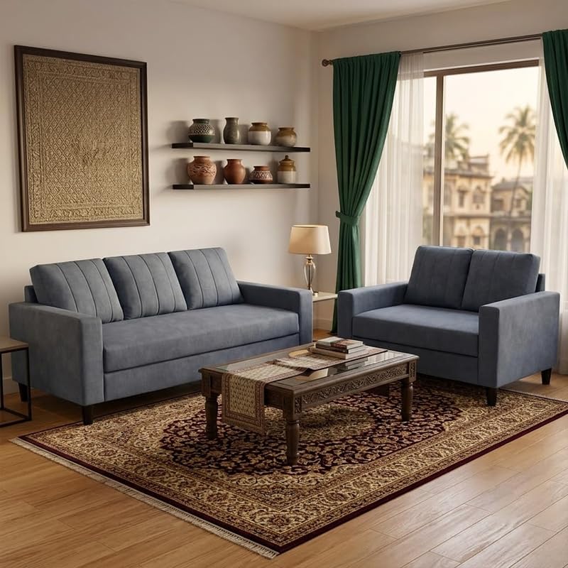 Image of Hendrick Plush Velvet 3 Seater + 2 Seater Sofa Set | Silken Velvet Suede Upholstery | Designer Sofa Set for Living Room & Office Spaces (Dark Grey)