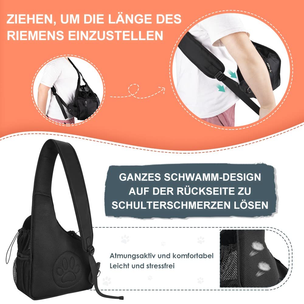 Nasjac Haustier Hund Riemen-Fördermaschine, Welpe Reisetasche Tote Hundetasche Verstellbarer Gepolsterter Gurt Atmungsaktives Netz Harte Untere Stütze Kordelzug Vordertasche Waschbar, Unter 3KG