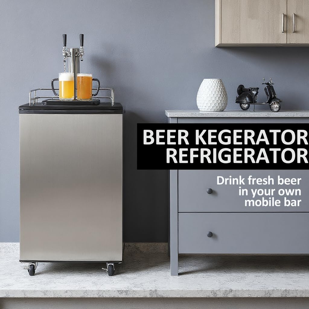 Kegerator，6.1 Cf Dual Tap Kegerator, Full Size Stainless Steel Beer Dispenser With Adjustable Temperature Control (32°F-50°F), 170l Capacity, Includes Drip Tray on Fridge.com - View 4