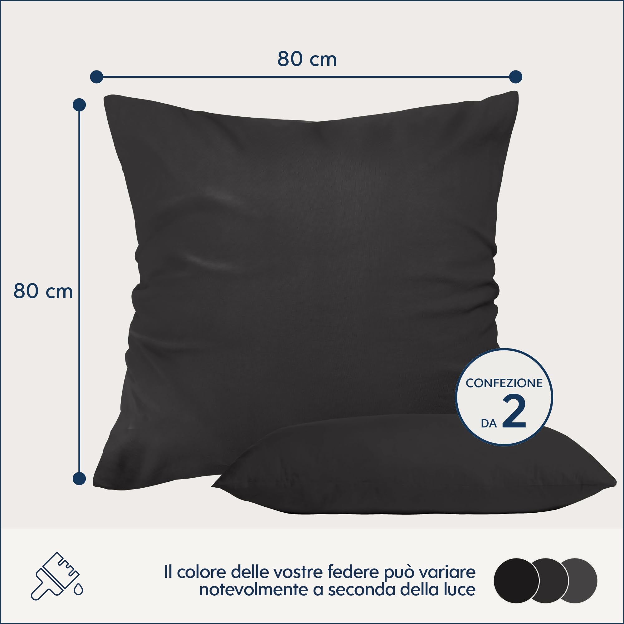 Federe Cuscini 80x80 (Set 2) Dreamzie in Microfibra OEKO-TEX Certificazione - Copri Cuscino Dolce Grigio Scuro