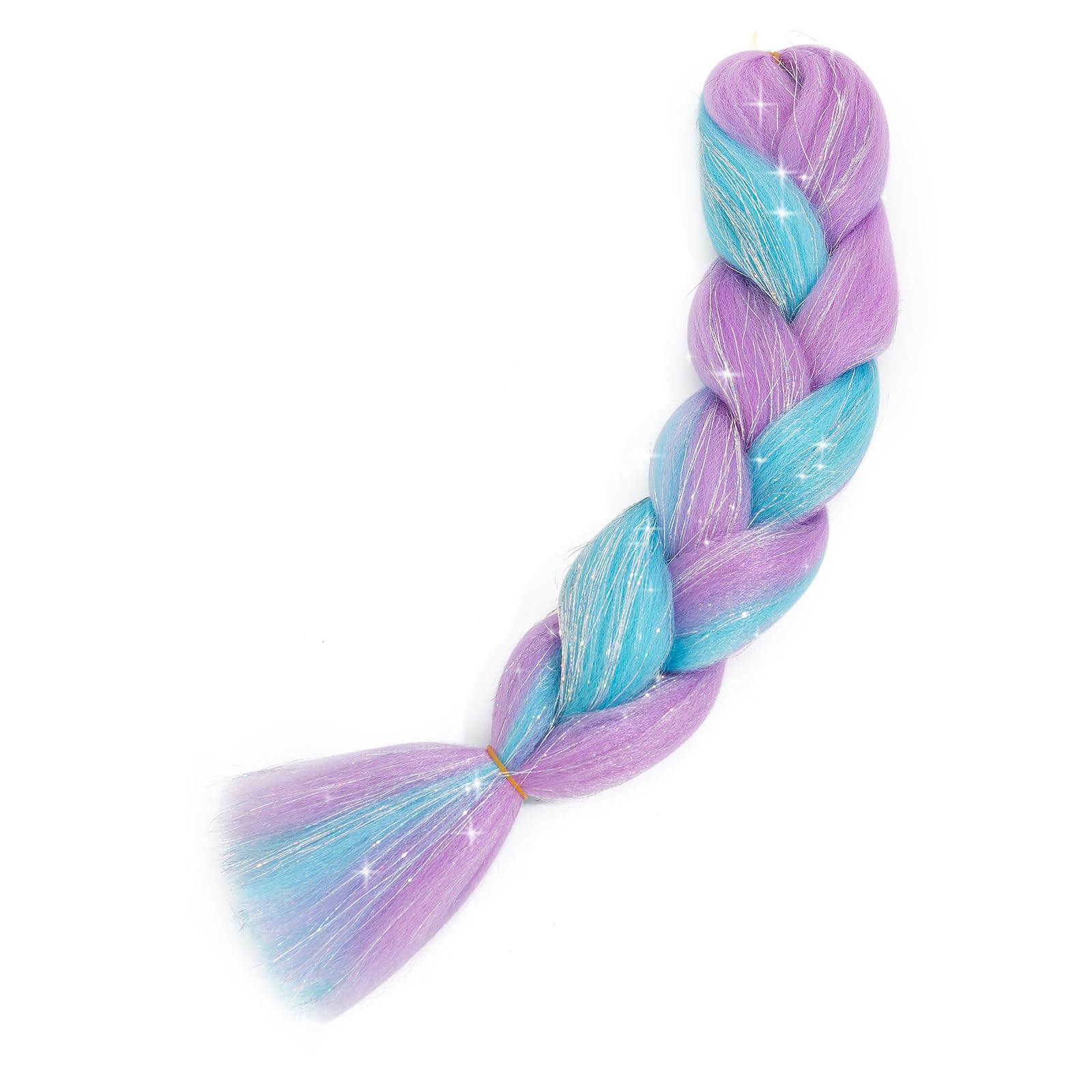 Ombre Jumbo Braiding Hair Colorful Tinsel Hair Extension 24 Inch 1PC Heat Resistant Fiber Synthetic Braids Rainbow Hair for Women,Glitter Fake Hair for Festival Rave,Blue mix Dark Pink Glitter - Image 3