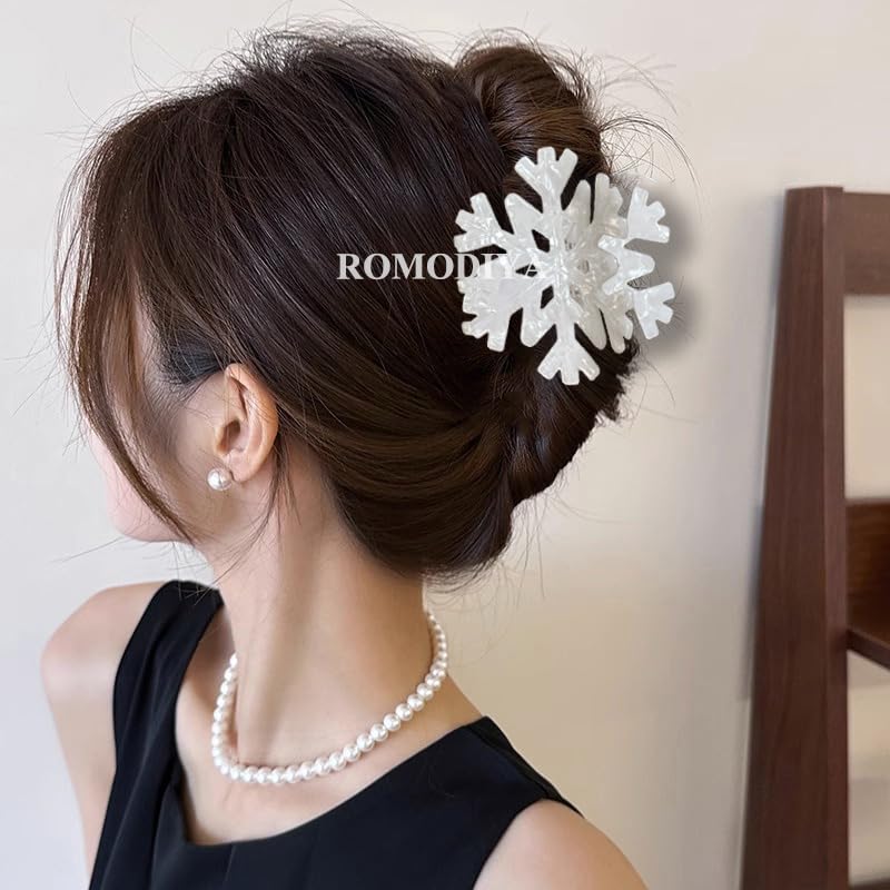 1 Pack White Snowflake Hair Claw Clips Winter Hair Clips for Thick or Thin Hairs Christmas Hair Accessories Strong Hold Large Hair Catch Clip Non Slip Acrylic Jaw Clips for Women Girl Party Decoration - Image 6