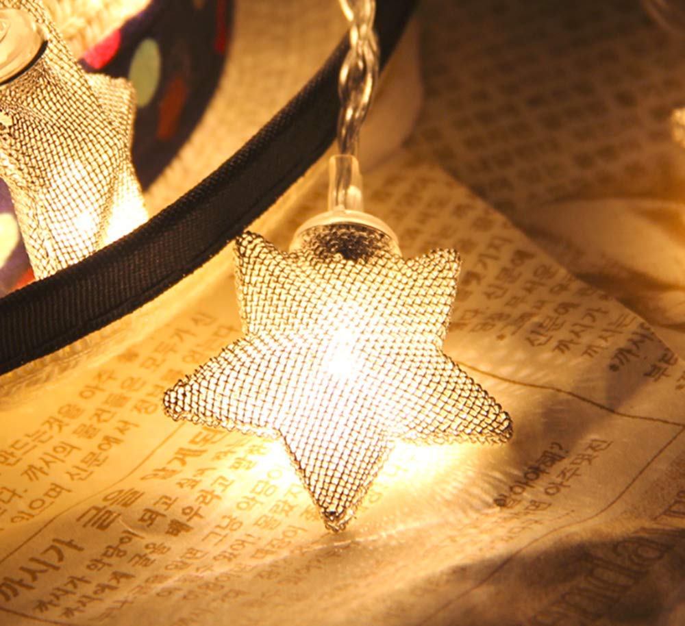 zhonghua Geometric String Lights, 3M 20LED Metal String Lights Geometric Metal Fairy Lights Rose Gold Metal Geometric Lights Battery (Star 1)