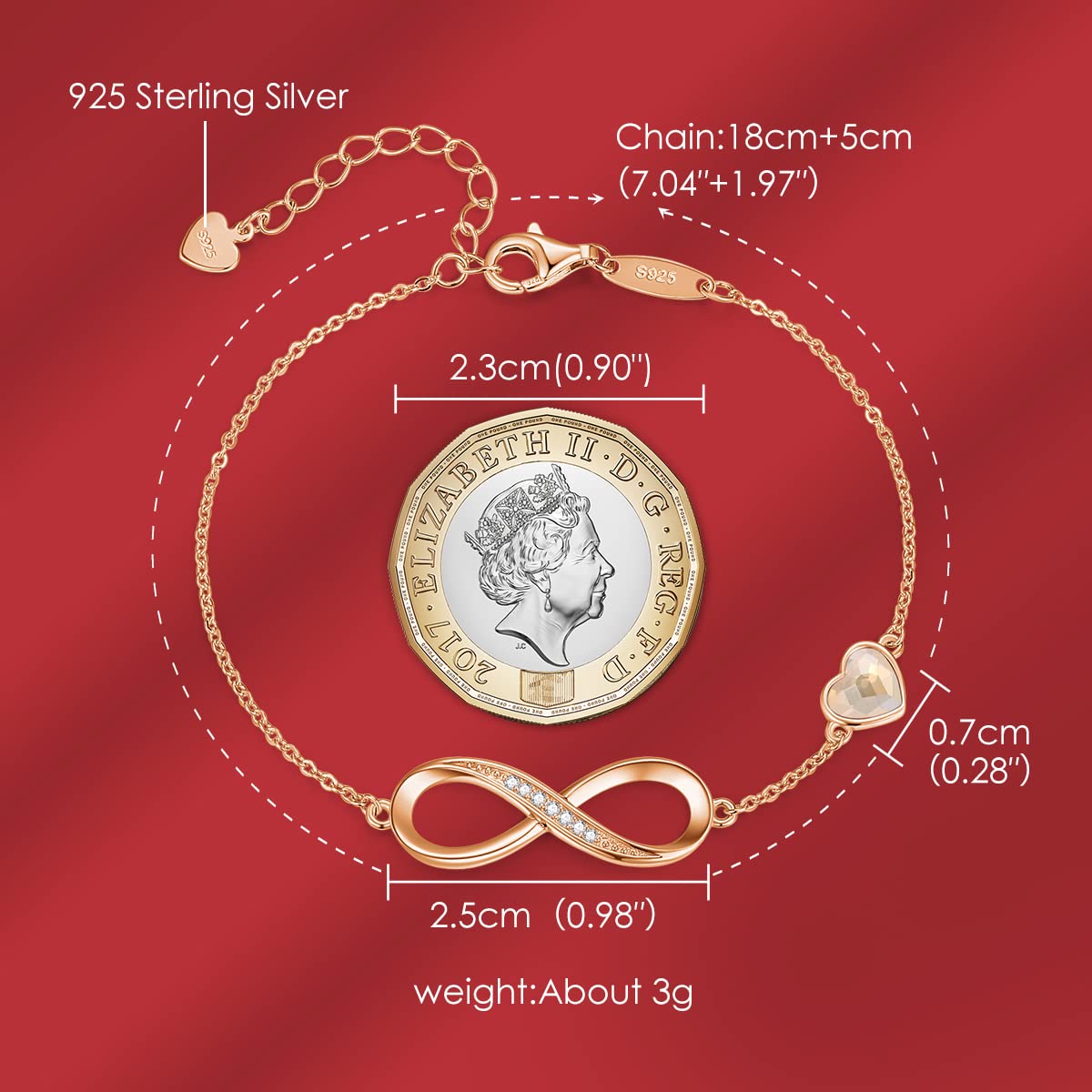 LOUISA SECRET Bracciale Donna Argento 925 Braccialetto Infinito Bracciali Cuore Gioielli Regalo Natale Compleanno Festa Della Mamma per Moglie Amiche Amica