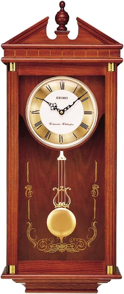 Regal Oak Wall Clock with Gold Pendulum and Chimes