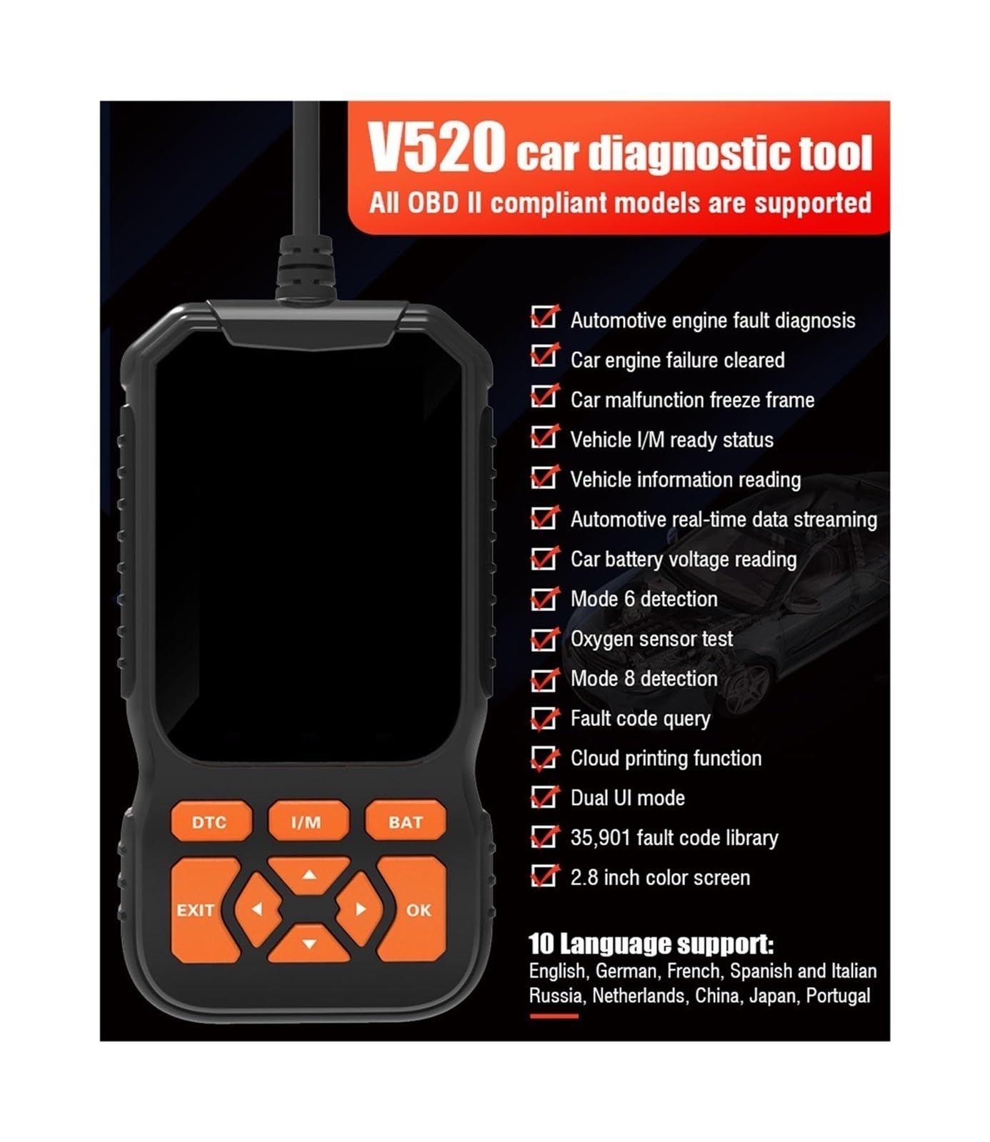 OBD2 Car Sner Diagnostic S Tool, Profesjonalny Mechanik Pojazdów Czytnik Kodów Usterek, Automatyczny Odczyt Kodu Usterki Check Engine Light Fo