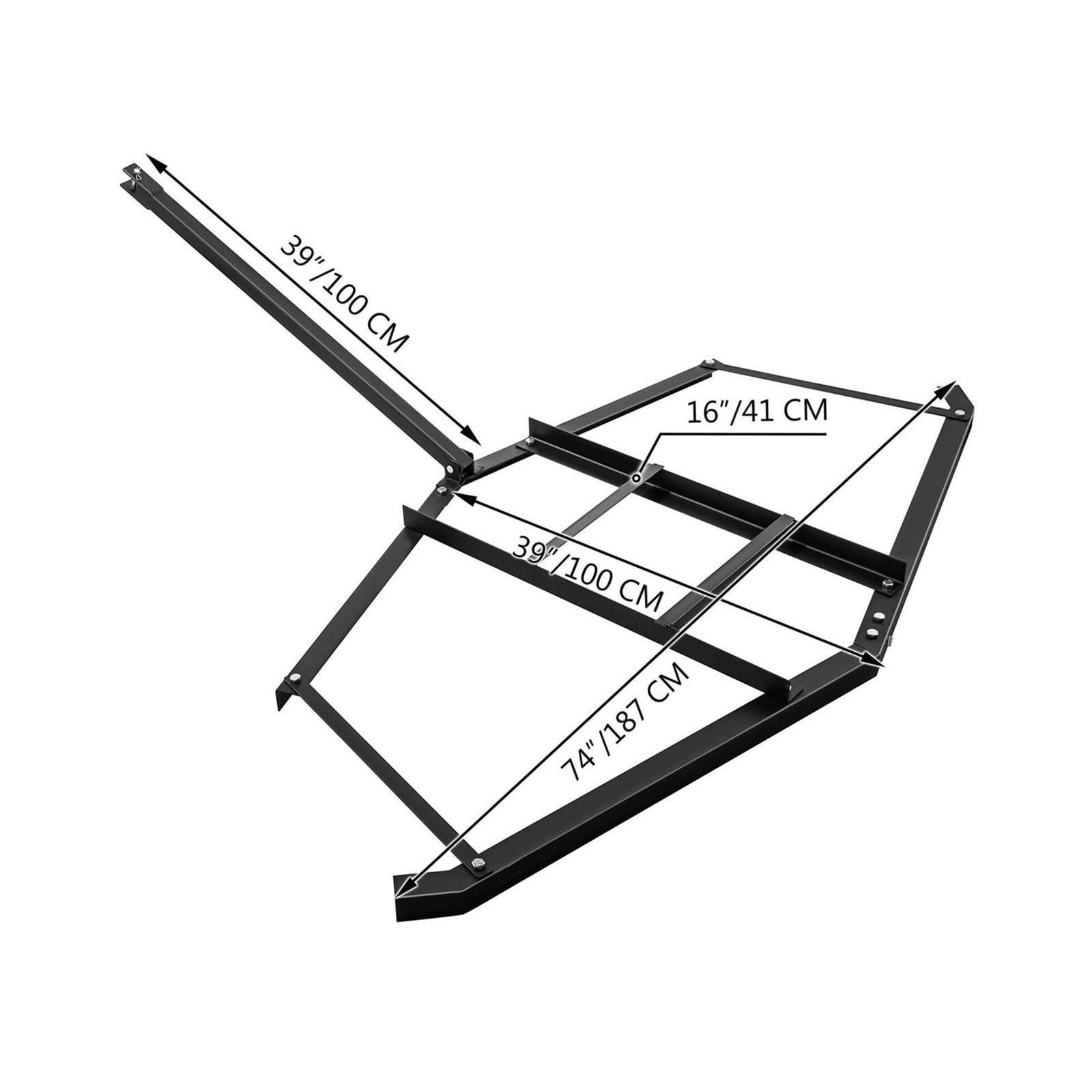 Rastrillo for entrada de vehículos todoterreno y tractores cortacésped 66 pulgadas ancho, resistente, con 2 barras ajustables, for uso en campos estacionamientos Para principiantes bricolaje(74 Inch)
