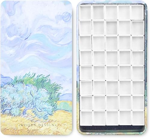 Caja de lámina de viaje para paleta de acuarelas con 40 recipientes vacíos con tira de imán