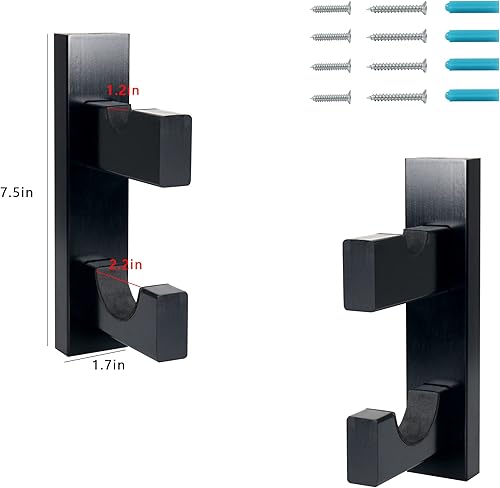 Miniatura 5 de Invech Soporte para bate de béisbol negro, 2 soportes para bate de béisbol, vitrina de montaje en pared, soporte horizontal y soporte de madera