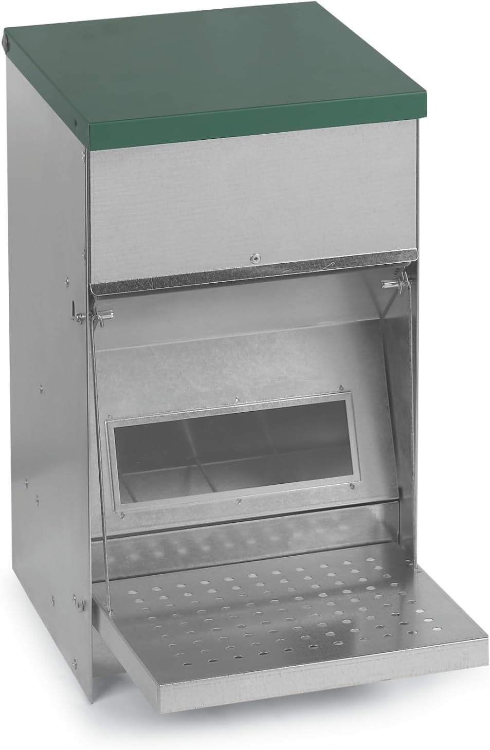 Agrarzone Mangiatoia automatica per pollame 10 kg - Anti- Roditori, con pedale, Robusta in acciaio zincato - Risparmio di mangime, Facile da riempire, Ideale per interni ed esterni