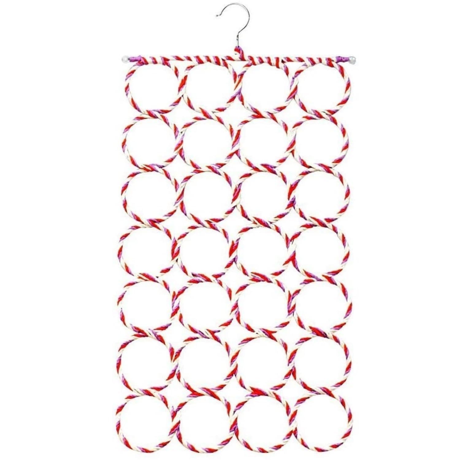 LOGRO Metal 28 Ring Round Folding Rope Dupatta Belt Shawl Tie Scarf Hanger Holder Organiser for Wardrobe(Pack of 1 Pieces, Multicolour)-image-28