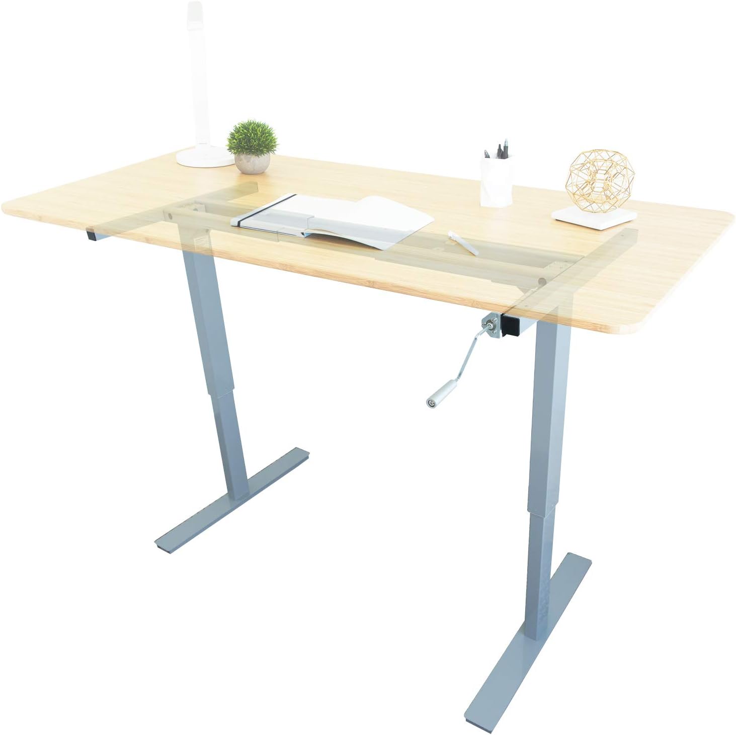 Manual Height Adjustable Stand Up Desk Frame Crank System Ergonomic Standing 2 Leg Workstation, Grey