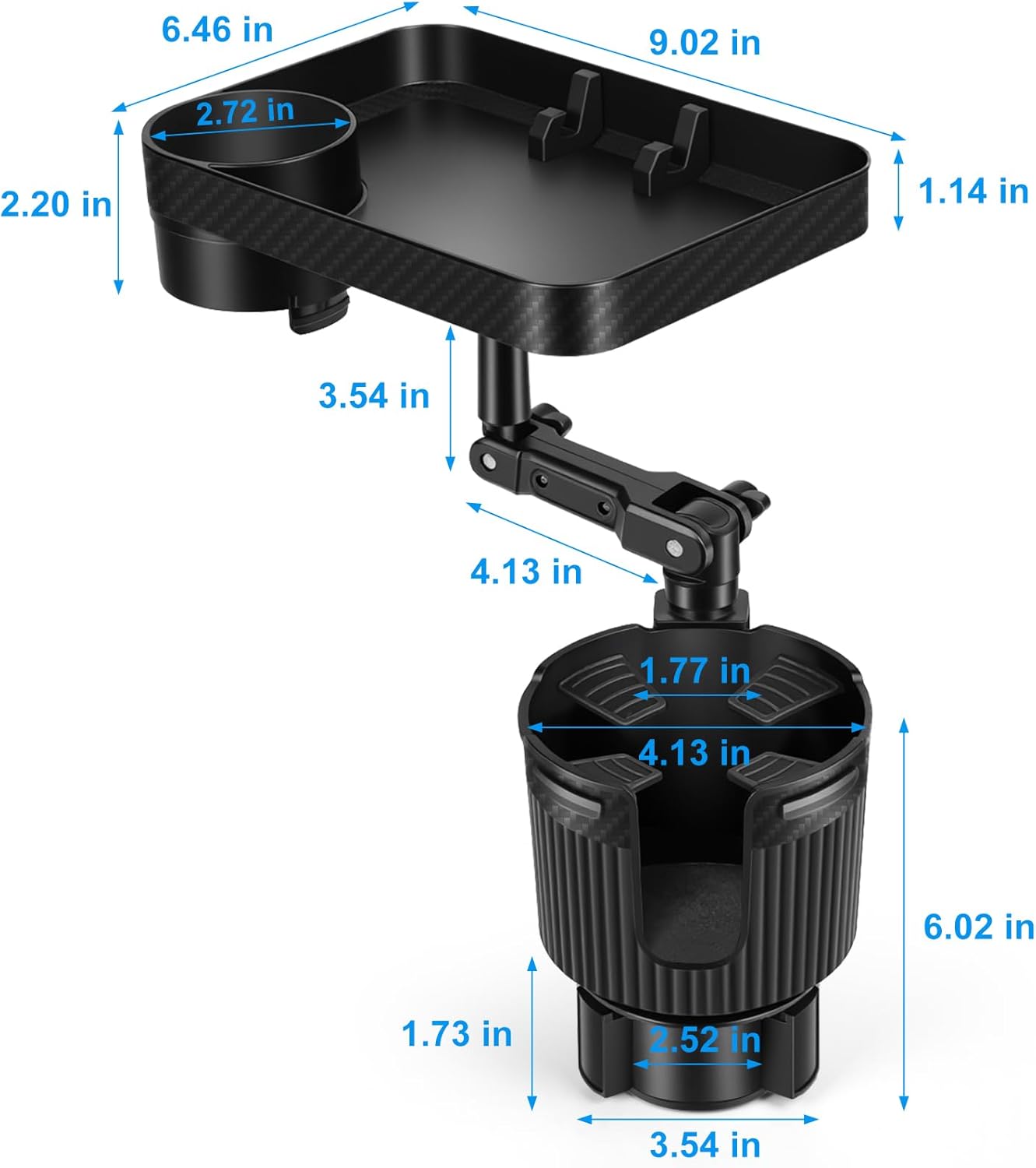 Car Cup Holder Tray, Car Food Tray for Eating with Phone Holder, Large Car Cup Holder Expander with Adjustable Base, Fit in 2.52-3.54 inch Car Holder, Road Trip Essentials