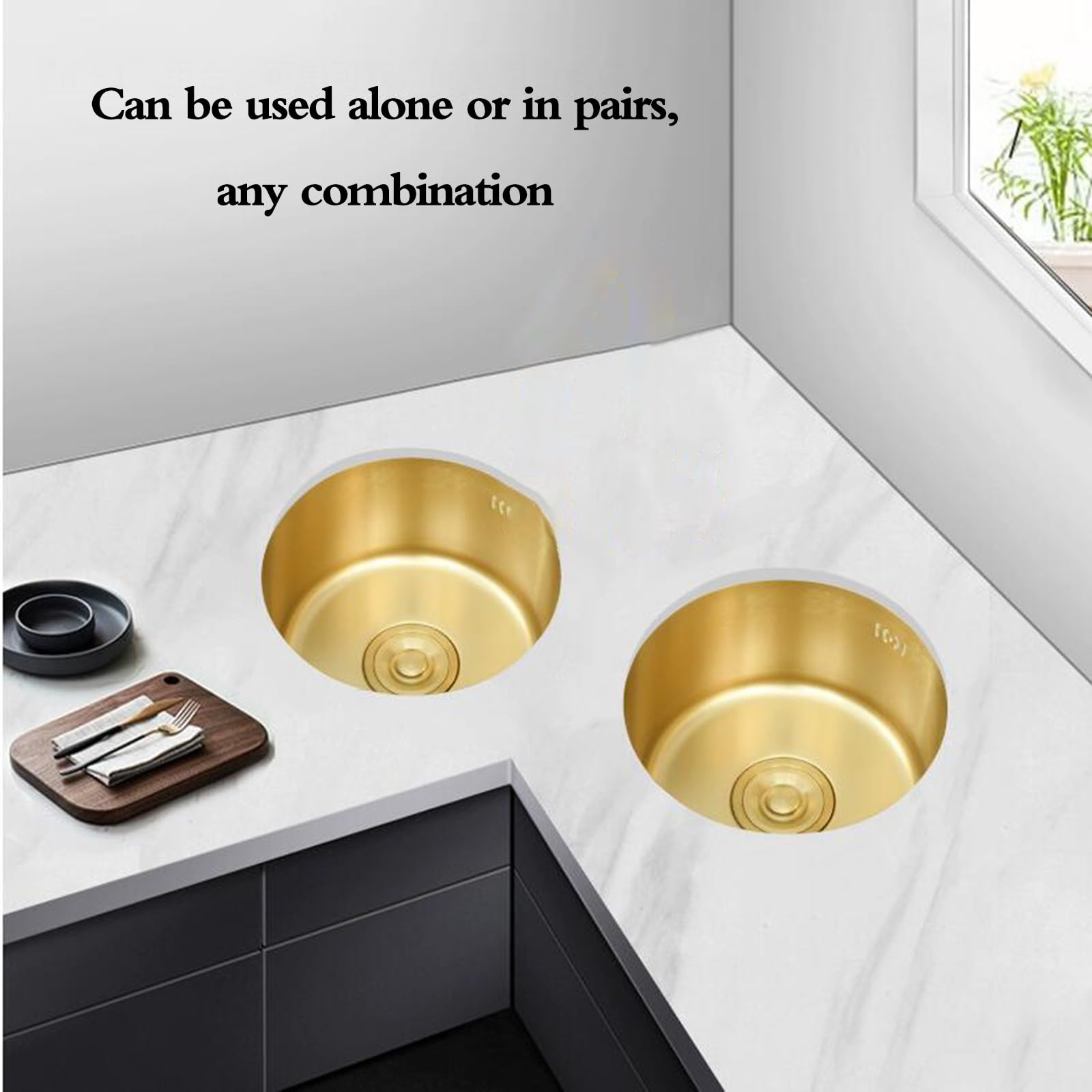 Fregadero Redondo Dorado 32/36/40cm Fregadero Acero Inoxidable Cafetería Estudio Lavabo Verduras Vehículos Recreativos Nueva Decoración Hogar Apartamento Cocina Piscina Agua.(36 * 36 * 19cm)