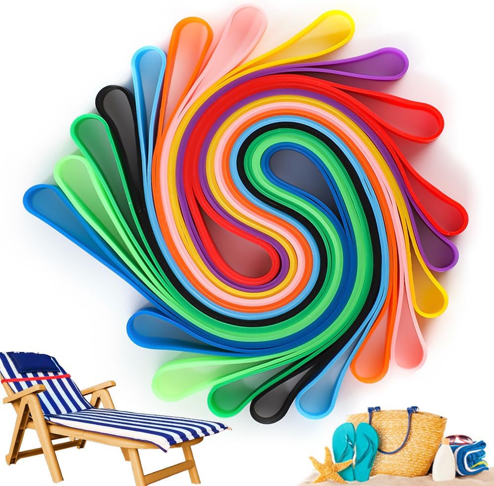 10 Pcs Beach Towel Bands Rubber Towel Clips for Beach & Cruise Chairs, Stretchable Towel Holder Chair Bands for Beach Cruise Vacation Essentials Outdoor Gear Packing (0.4×12Inch)