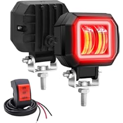 Faros Antiniebla Moto Givi Faros Auxiliares de Moto.3 Inch Cuadrado 20W Faros Antiniebla Moto LED Foco Luces de Trabajo Luz Delantera Auxiliar 12V/24V Ojo de ángel Rojo DRL Con Interruptor de Manillar de Motocicleta 22mm