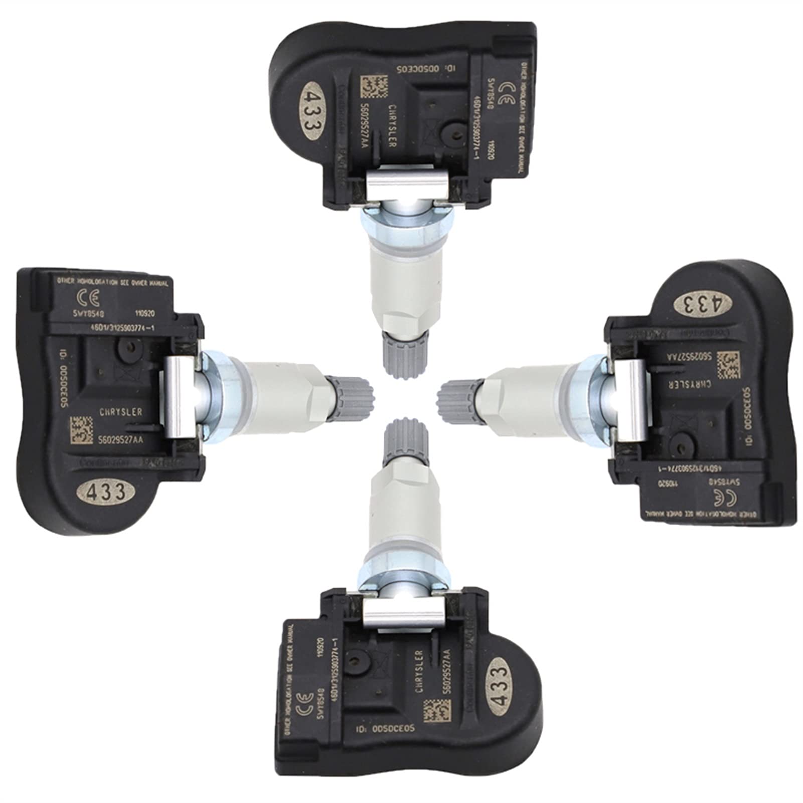 Sensori Di Pressione Pneumatici Riloer - Compatibili Con Chrysler, Dodge, Jeep, 433 MHz, Kit Di 4 Pezzi
