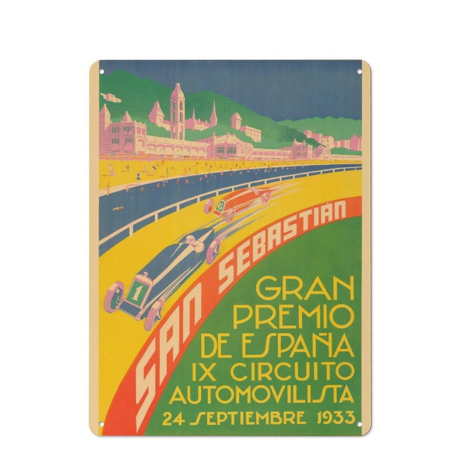Junmoney Gran Prix Premio San Sebastian Espana 1933 Classic Kitchen Metal Sign 40X30cm Featuring Cafe Wall Decor For Restaurant, Kitchen, Counter Or Breakfast Nook