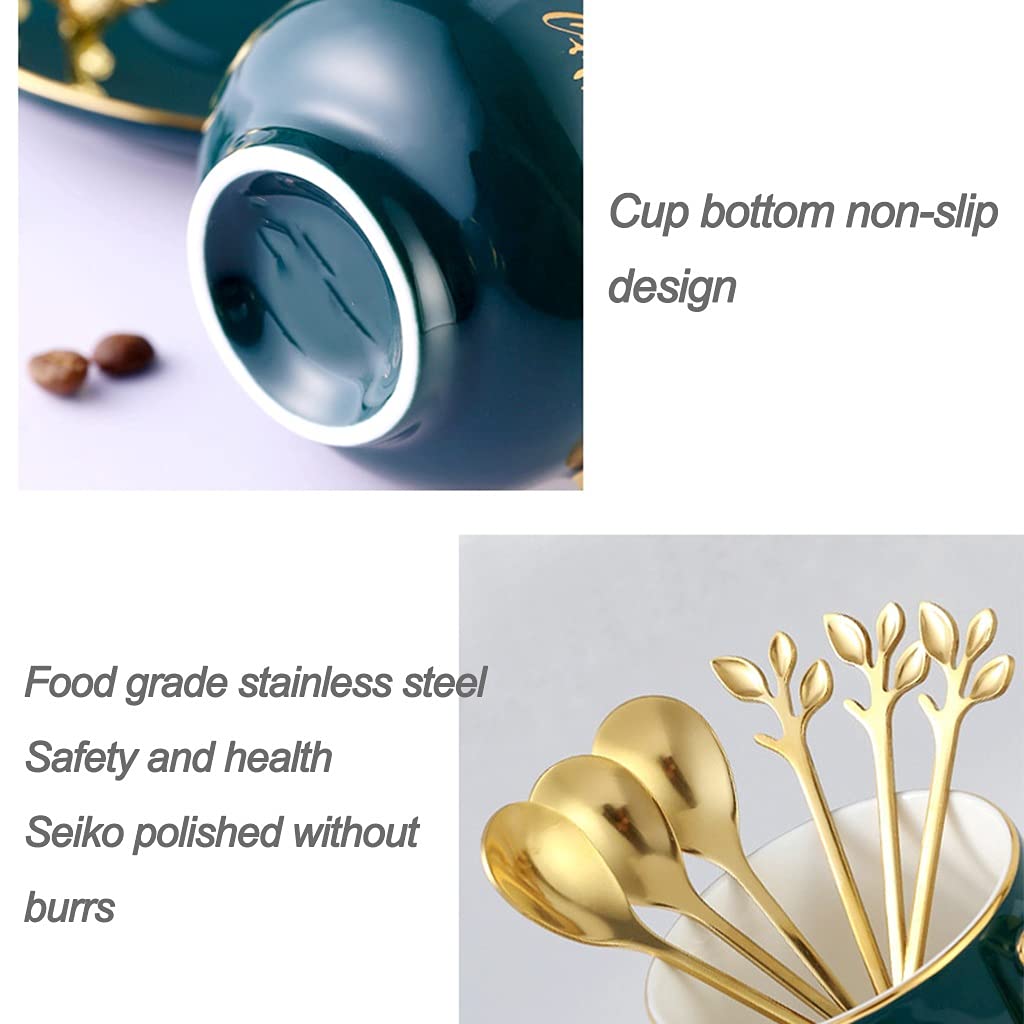 Porcelana Taza de té y Platillo Conjunto Taza de Café, 6 oz Taza de Taza de café con platillo para Latte, Café, té, Porcelana de Primera Calidad Patrón de Hoja de rima de Oro Hecho a Mano.