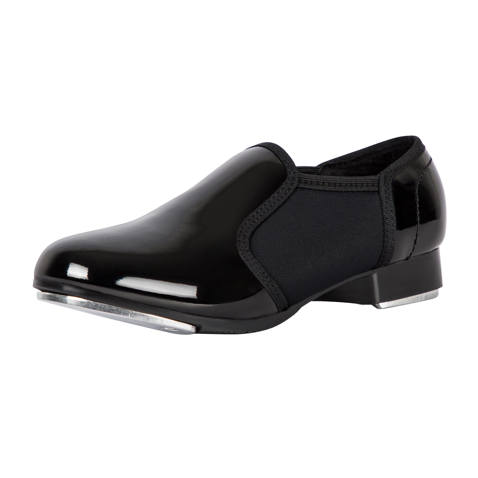 Elastic Slip on Tap Shoe for Girls Boys Tap Flat-Black Patent
