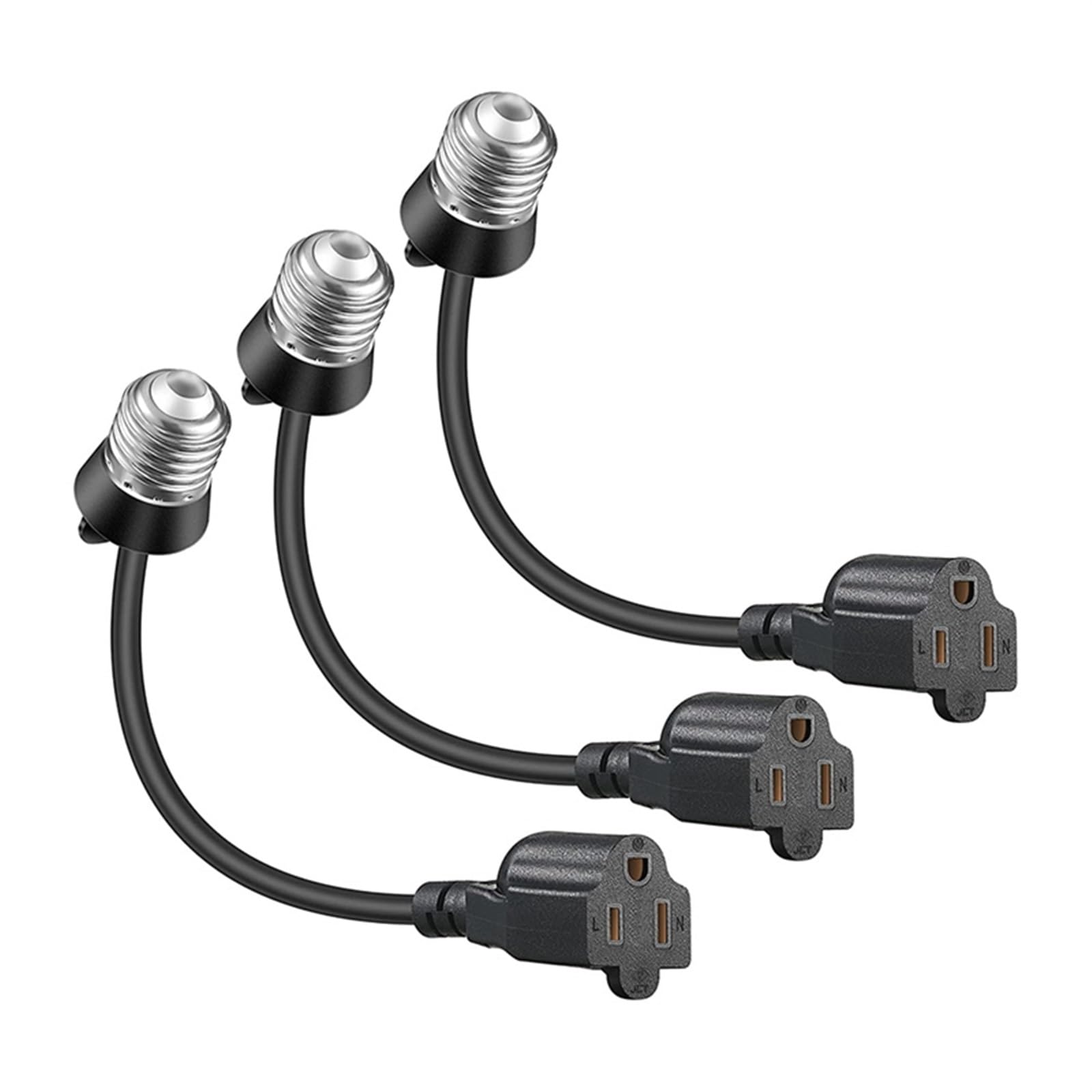 Solglo Black 3Pcs Light Bulb Outlet Socket Adapter Compatible With E26/E27 Light Socket To Plug Adapter Convert For Garage