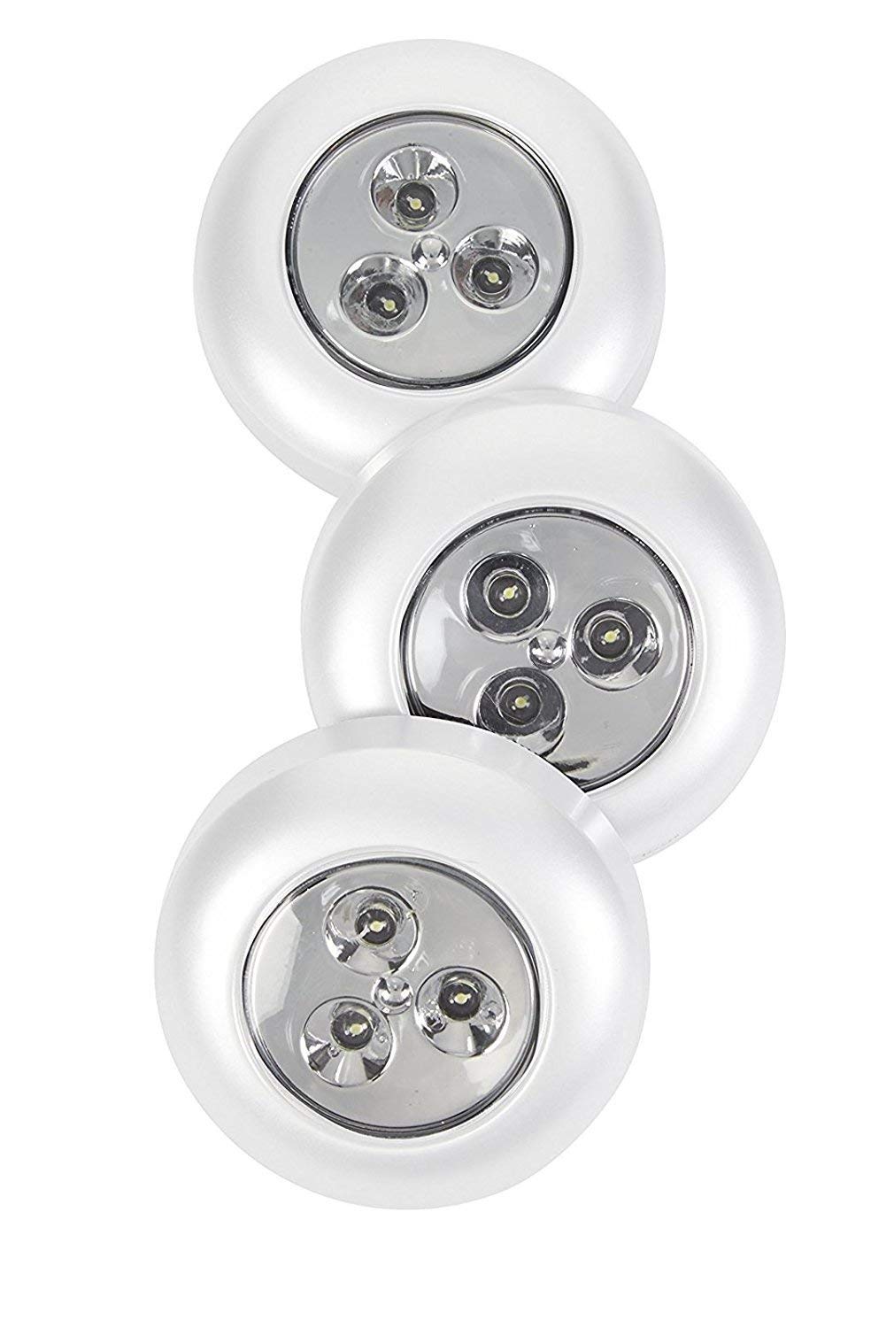 3 Pcs Battery Powered Round White 3 Leds Stick Tap Touch Lamp Night Light(Plastic, Pack of 1)