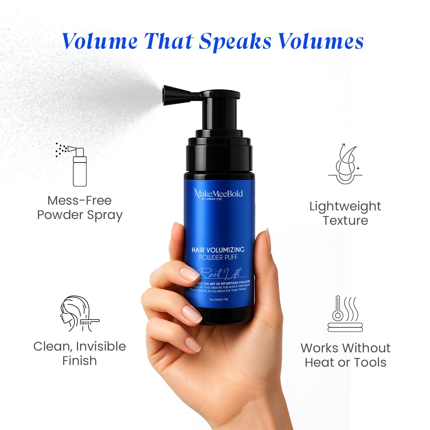 Make Mee Bold Hair Volumizing Powder Puff – Instant Root Lift & 48H Hold – No Talc, No Fragrance, No Residue – Natural Styling Powder for All Hair Types – Mess-Free, Lightweight Texture, Clean Formula 3