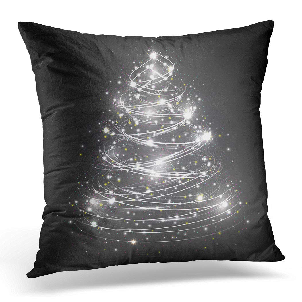 Awowee Color 5 Cushion Cover 50X50cm/20X20inches Silver Line Abstract White Christmas Tree On Dark Grey Home Decor Throw Pillow Cover Square Pillowcase For Bed Sofa