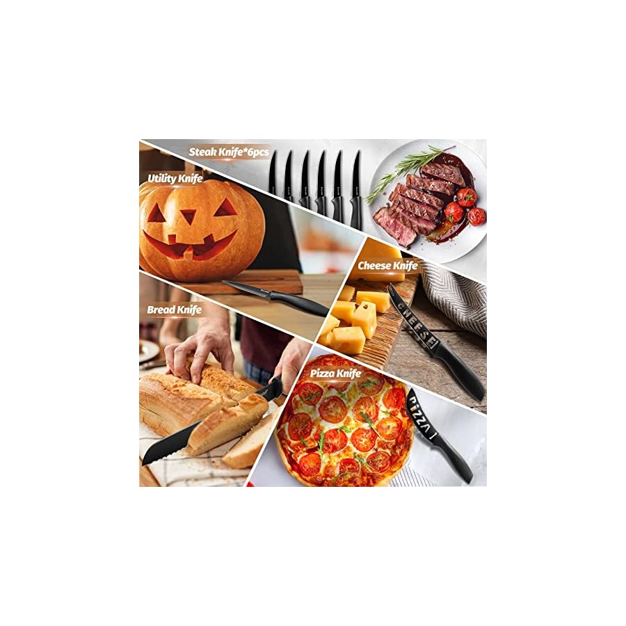 Kitchen-Knife-Set-23-Pieces-Include-3-PCS-Toddler-Knife-TICWELL-Stainless-Steel-Knife-Block-Set-with-Sharpener-Nylon-Knife-Set-For-Kitchen-Chef-Knife-Kids-Knife-Set-with-Acrylic-Block TICWELL Knife Set, 23 Pieces German Stainless Kitchen Knife Block Sets Include 3 PCS Toddler Kitchen Accessories,Black