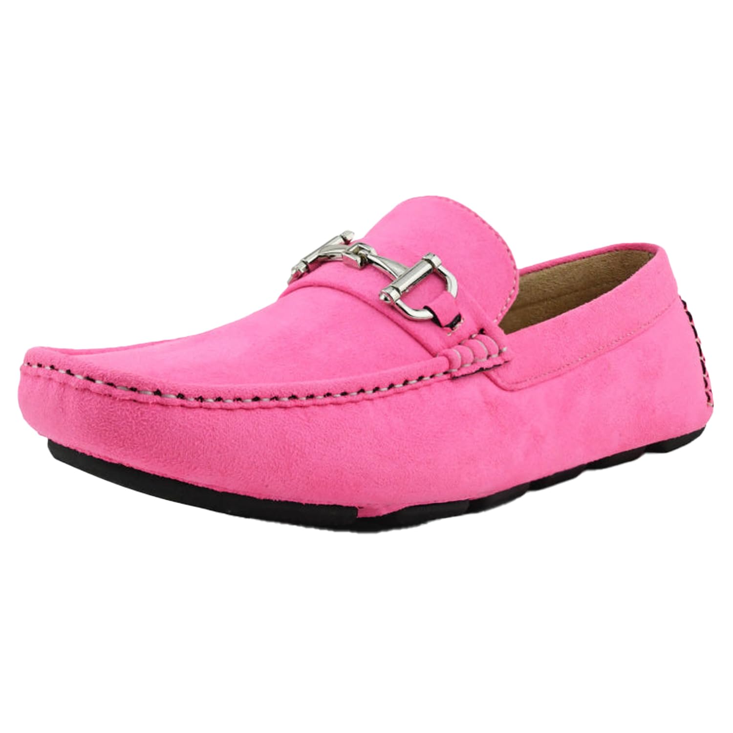 Walken Men's Casual Slip-On Loafers, Driving Moccasin Shoes for Men with Silver Buckle, Available in Plush Microfiber and PU Leather