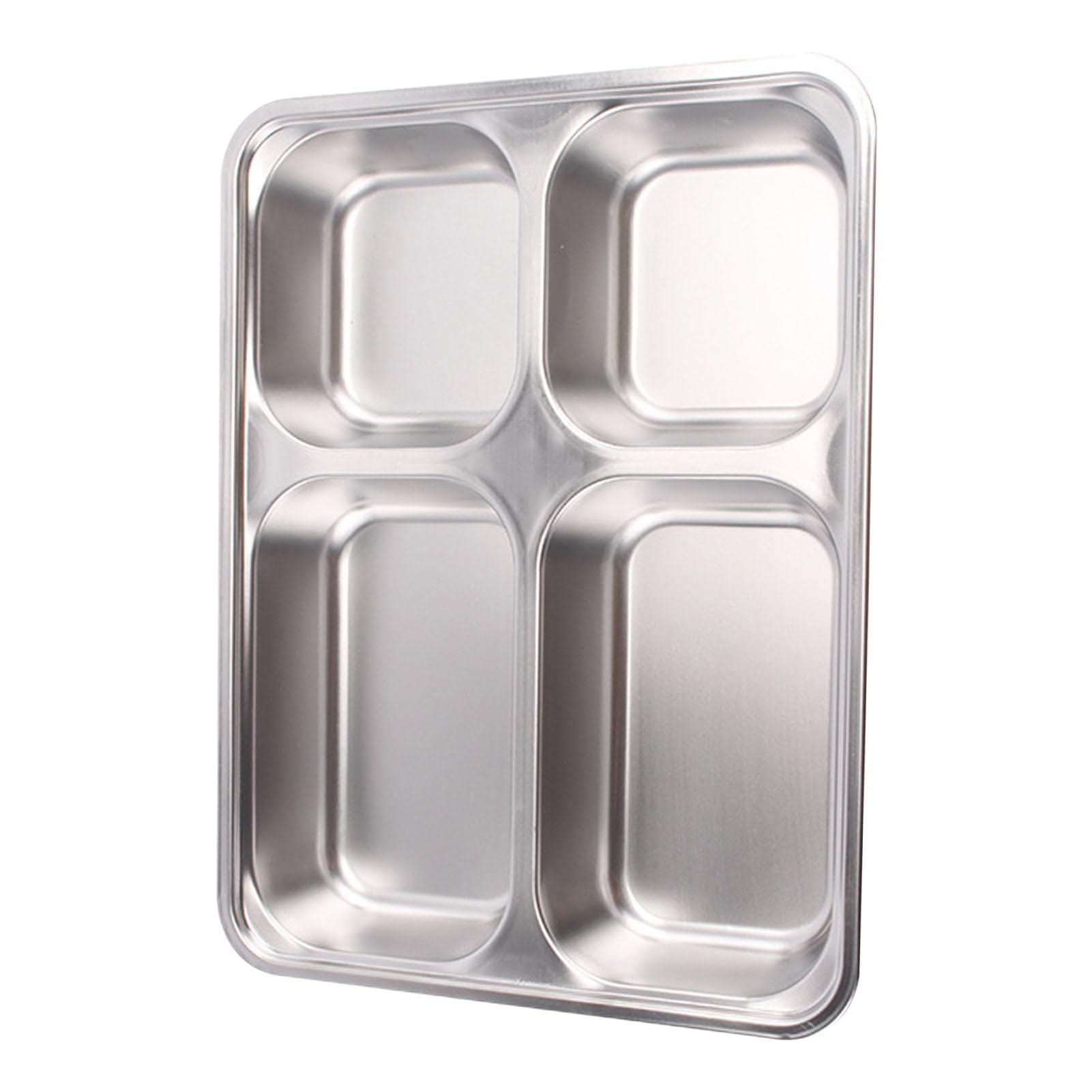 Four Squares Steel Divided Plates Tray, 4 Compartment Stainless Steel Divided Plate, 3 Sections Dinner Plates For Adults, Kids, Picky Eaters, Campers, And Portion Control