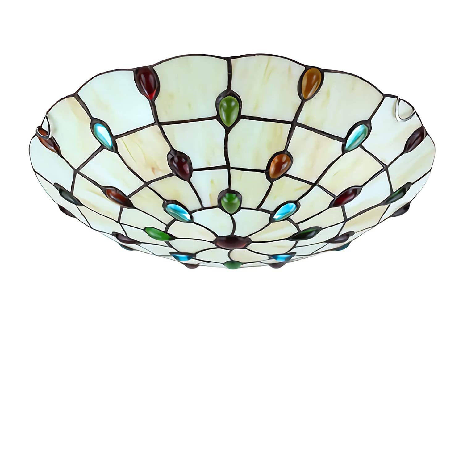 HPTHLY Tiffany Style Led Ceiling Light Dimmable E27 Glass Fixture European Pastoral Chandelier For Living Room & Bedroom Elegant Home Lighting Decor (A-12 Inch)
