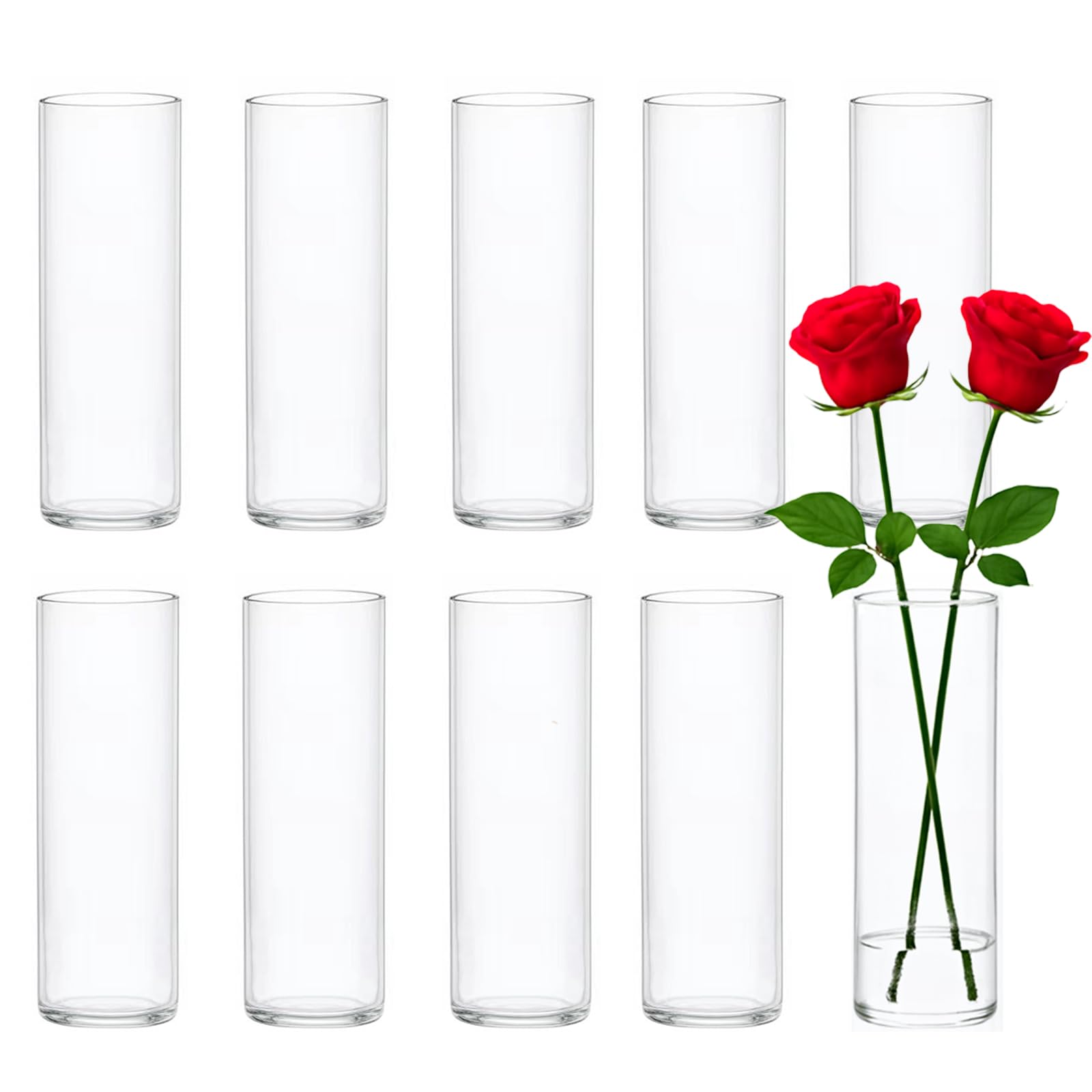 Photo 1 of 10 Pack Glass Cylinder Vases, 8 Inch Small Clear Cylinder Flower Vase Floating Candle Holders Glass Vases for Centerpiece Table Party Home Wedding