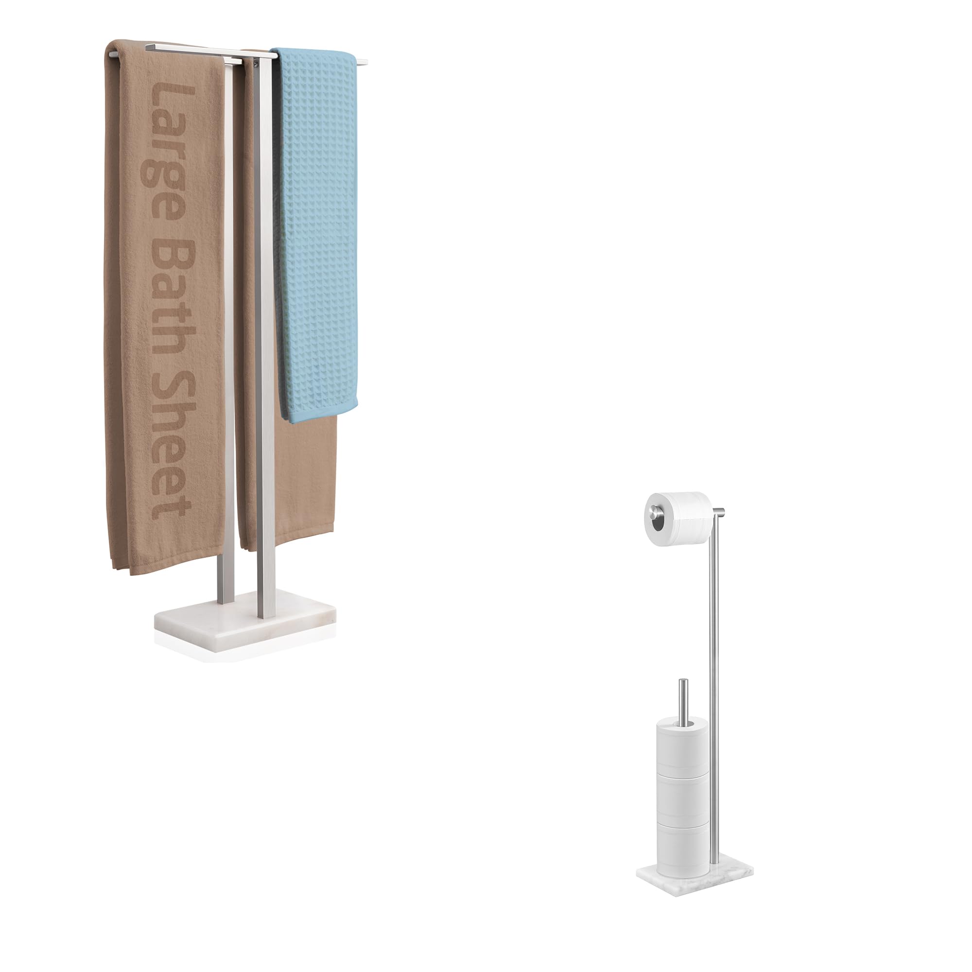 KES Extra High Thick Double Bath Towel Holder & 29.5 Inches Toilet Paper Holder Stand, BTH232-2+BPH288-2