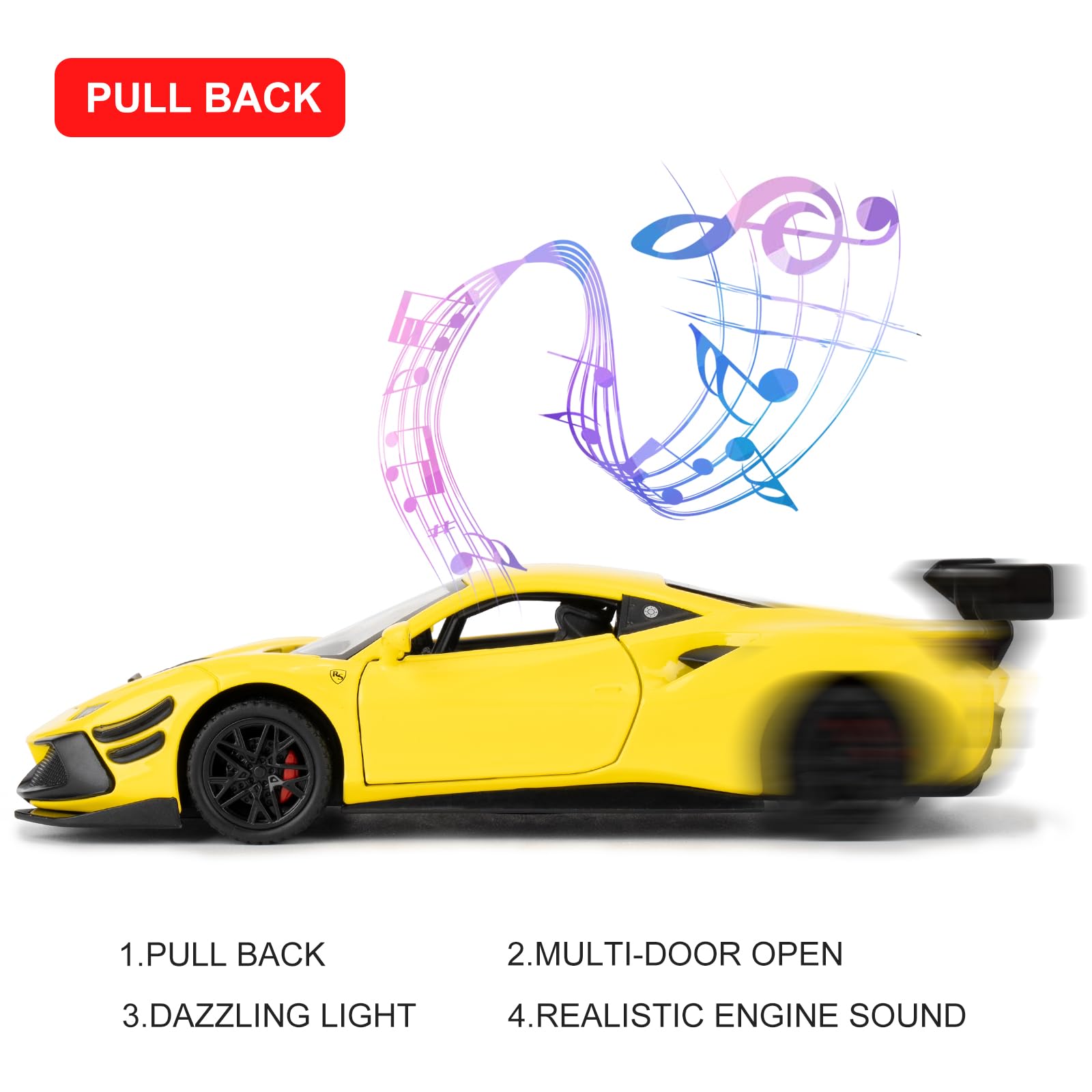 Imtfzct Ferrari 488 Modellino Scala 1:32 | Pressofuso Lega Con Luci E Suoni | Auto Giocattolo Per Bambini Con Effetti Sonori