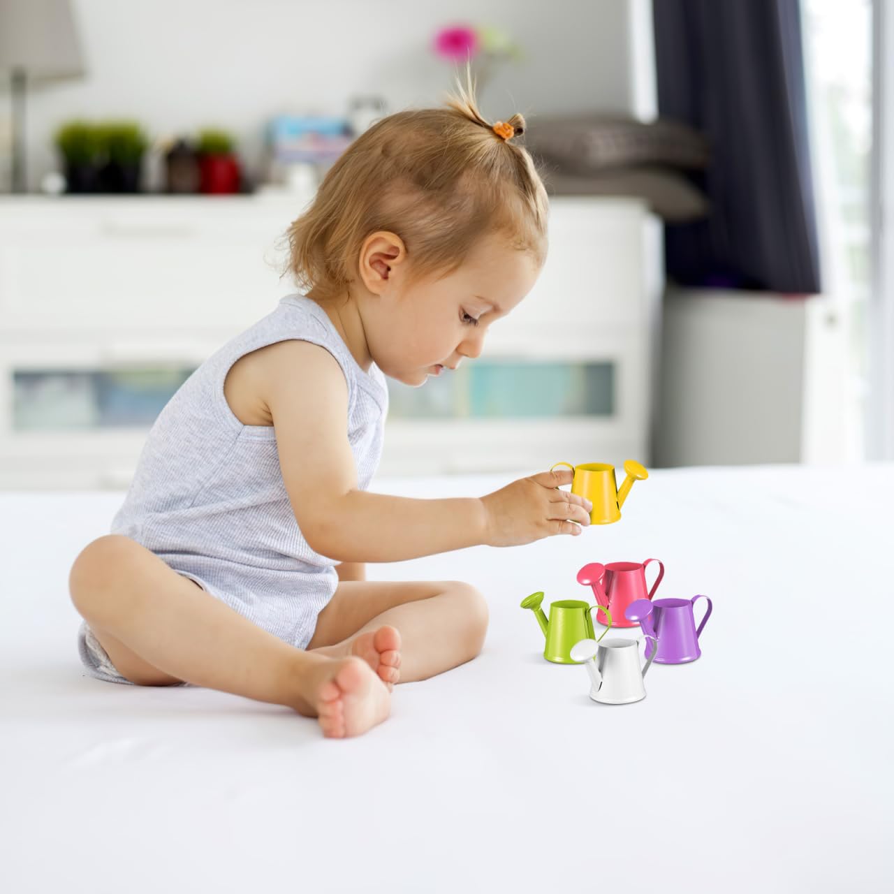 Didiseaon Mini annaffiatoio per bambini: 6 pezzi, piccolo annaffiatoio per bambini, in metallo, per bambini, decorazione per il giardinaggio, può essere versato