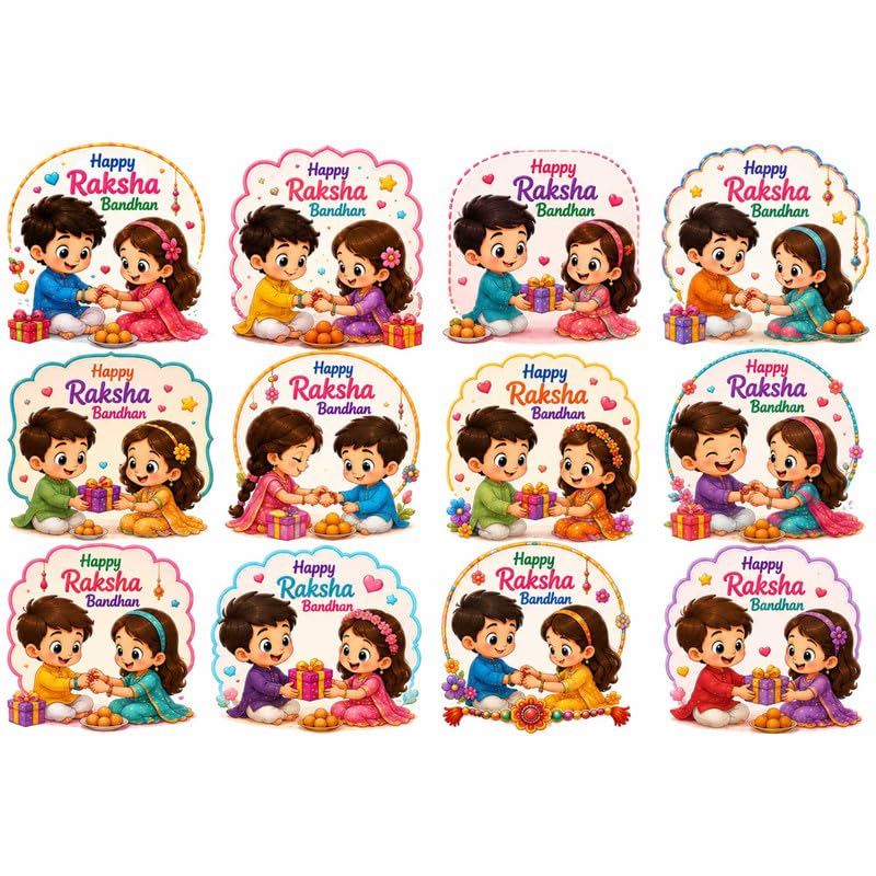 Cute Cartoon Brother Sister Frame Die-Cut Raksha Bandhan Sticker, Pack of 2, Waterproof Self Adhesive PVC Stickers for Kids Room Decoration-picture-20