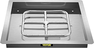 VEVOR 24" x 24" Drop in Fire Pit Pan,Square Fire Pit Burner, Stainless Steel Gas Fire Pan, Fire Pit Burner Pan w/ 1 Pack Volcanic Rock Fire Pit Insert w/ 150K BTU for Keeping Warm w/Family & Friends