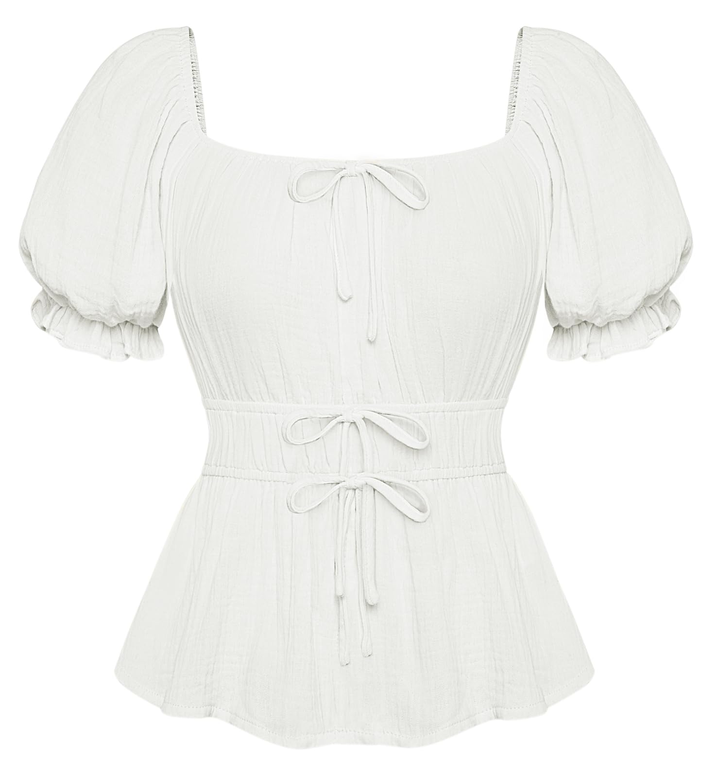 SCARLET DARKNESS Damen Bluse Kurz Puffärmel Schulterfrei Elastische Taille Oberteile mit Schleifen Verziert