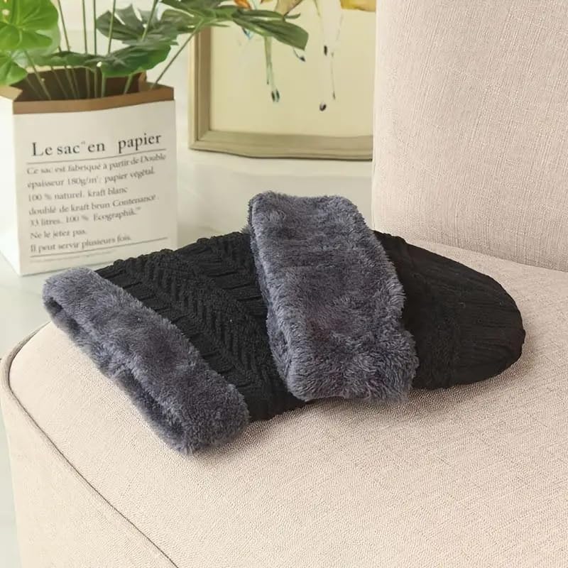 Image of F Y V Baby Kids Winter Beanie Cap with Warm Knitted Woollen Fur Lined Hat for Boys and Girls Age 1 to 6 Years Soft Stretchable Winter Cap Ear Cover
