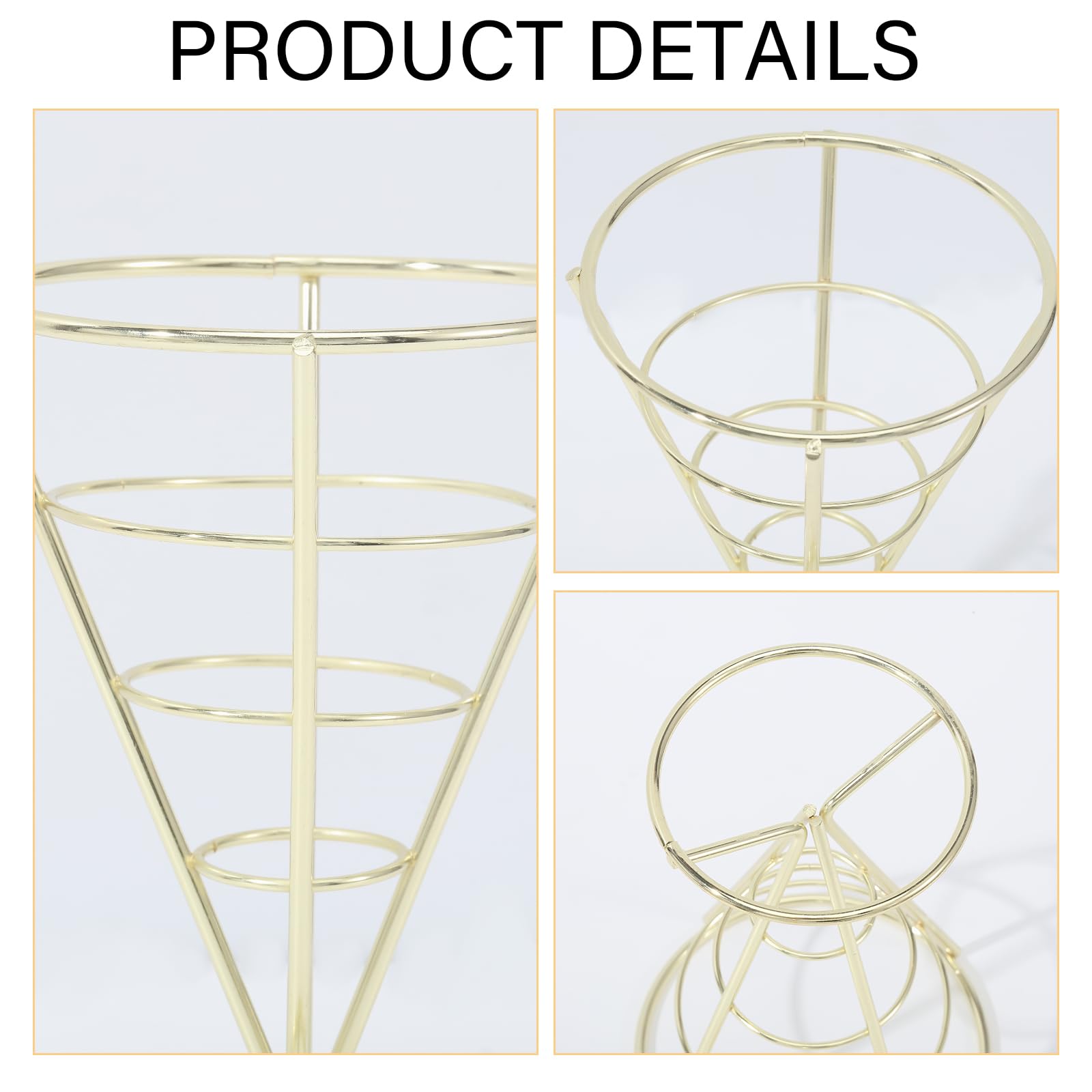 CHGCRAFT 4Pz Supporto per patatine fritte Cestino a cono porta patatine fritte Portacono in ferro Cestino per snack riutilizzabile per il ristorante della cucina del partito, Oro, 148×101×132mm