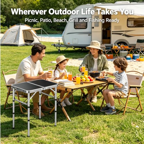 Mesa de camping plegable HOMGEN GK331 con 3 alturas, mesa portátil para picnic exterior con tablero MDF, ligera 2.25kg, resistente 66lbs para picnic, playa, RV y trabajo interior miniatura 6