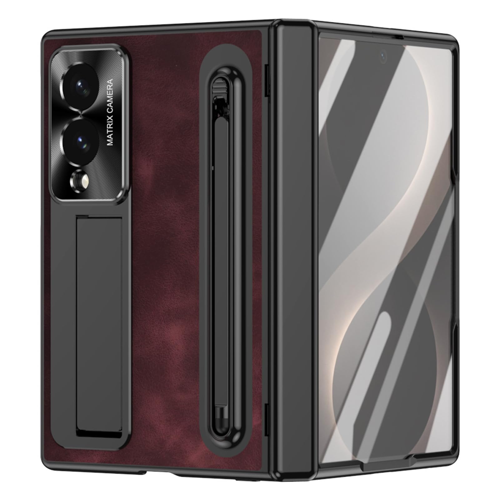 Skórzane etui do Samsung Galaxy Z Fold 8, pełna ochrona ekranu | Powłoka soczewki i ochrona na zamek błyskawiczny pełna osłona z uchwytem na ołówki na długopisy, czerwony, składany 8