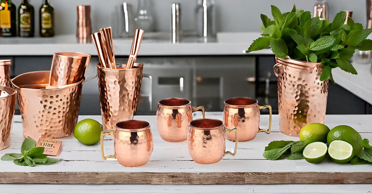 PARIJAT HANDICRAFT 2 Oz. Solid Copper Mini Moscow Mule Shot Mug, Set of 4 Authentic 100% Solid Copper Hammered Moscow Mule Mug 2-Oz Shot Glass - Set of 4