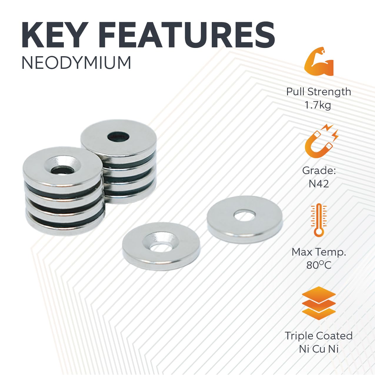 Neodym - Magnet Für Künste, Handwerk, Modellherstellung - 15mm Durchmesser x 2mm Dick x 4,2mm C/Senken - 2,6kg Zug - Süd - Pack von 80