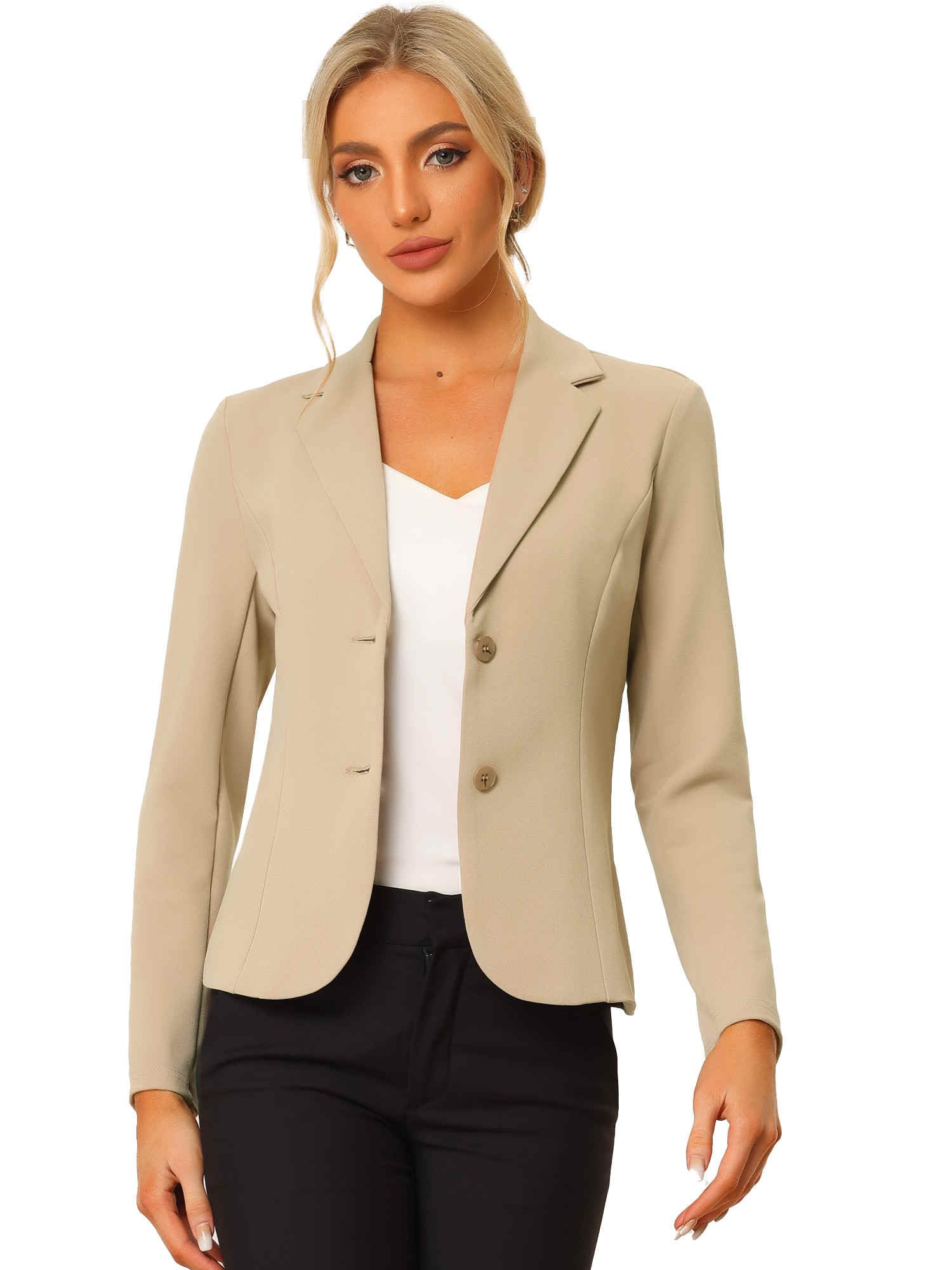 Women's Work Office Blazer Stretch Lapel Collar Long Sleeve Jacket Suit Blazer