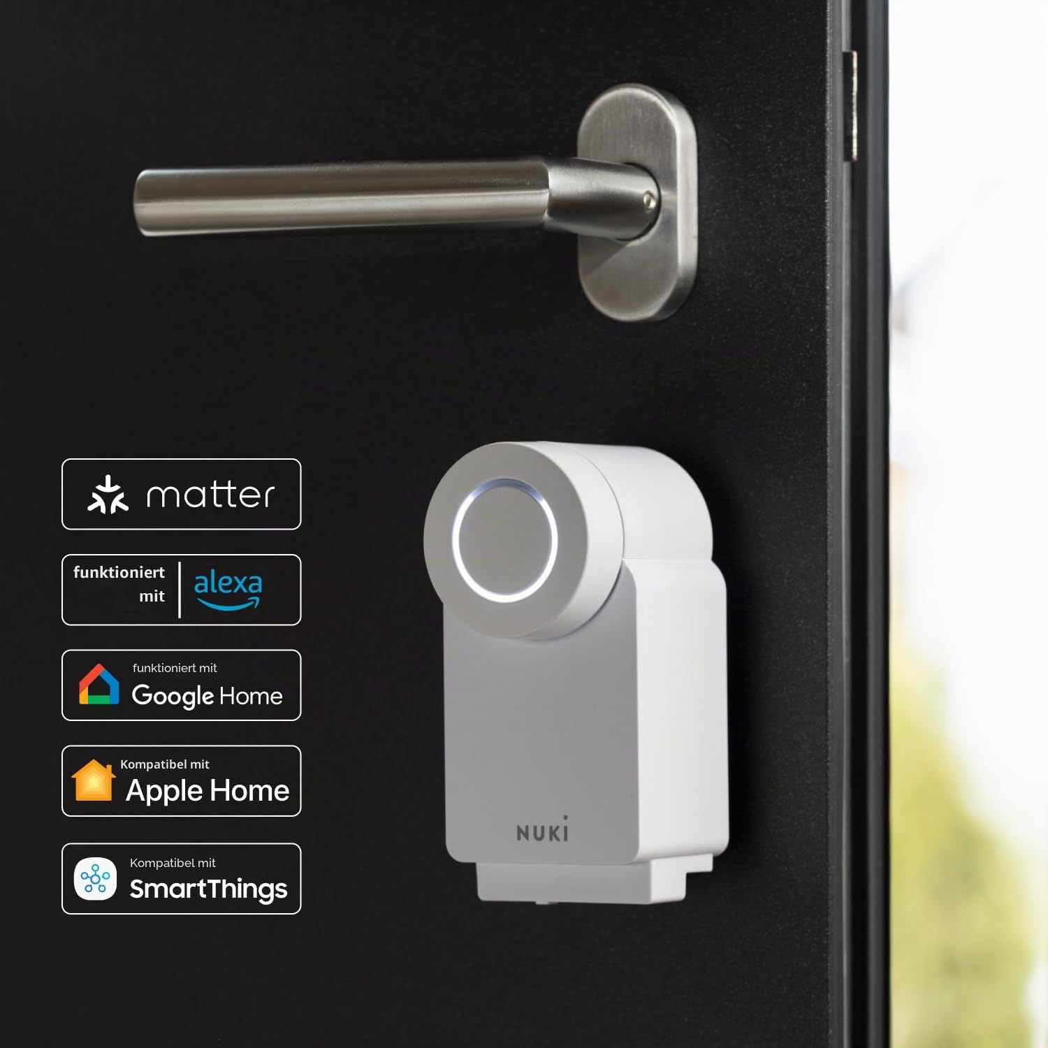 Nuki Smart Lock (2023), Smartschloss mit Matter für schlüssellosen Zugang, ohne strukturelle Eingriffe, elektronisches Schloss verwandelt Ihr Smartphone in einen Schlüssel, weiß